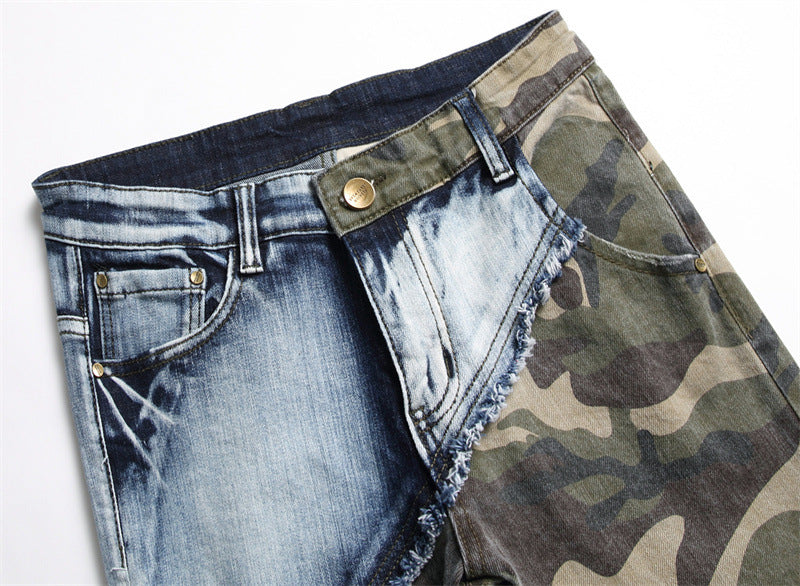 Men's Camouflage Cut And Sew Slim Fit Streetwear Jeans