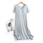 Women's Striped Short-Sleeved Nightdress With Chest Pad