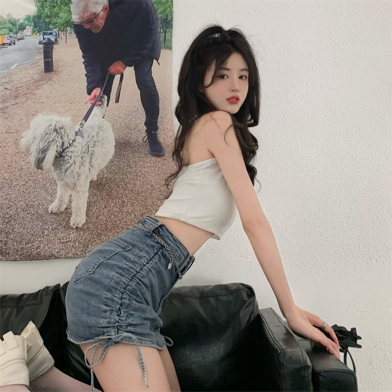 A-line Skirt High Waist Bag Hip Drawstring Denim Skirt  WITH OR WITHOUTN SLING?