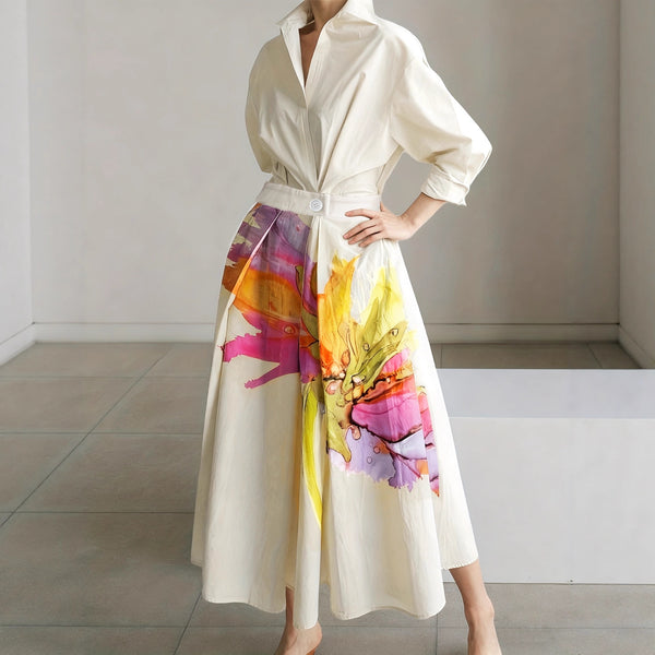 Women's Bohemian-Style Splash Printed Long-sleeve Dress