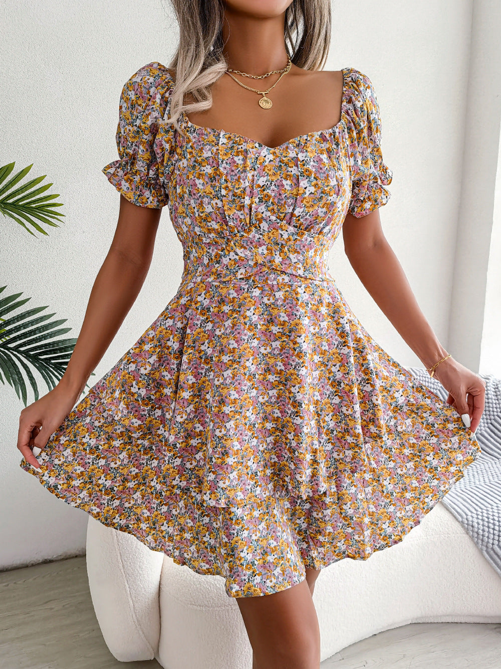 Women's Ruffled Floral Mini Dress
