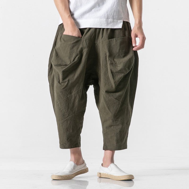 Men's Loose-fit Cotton-linen Wide-leg Pants
