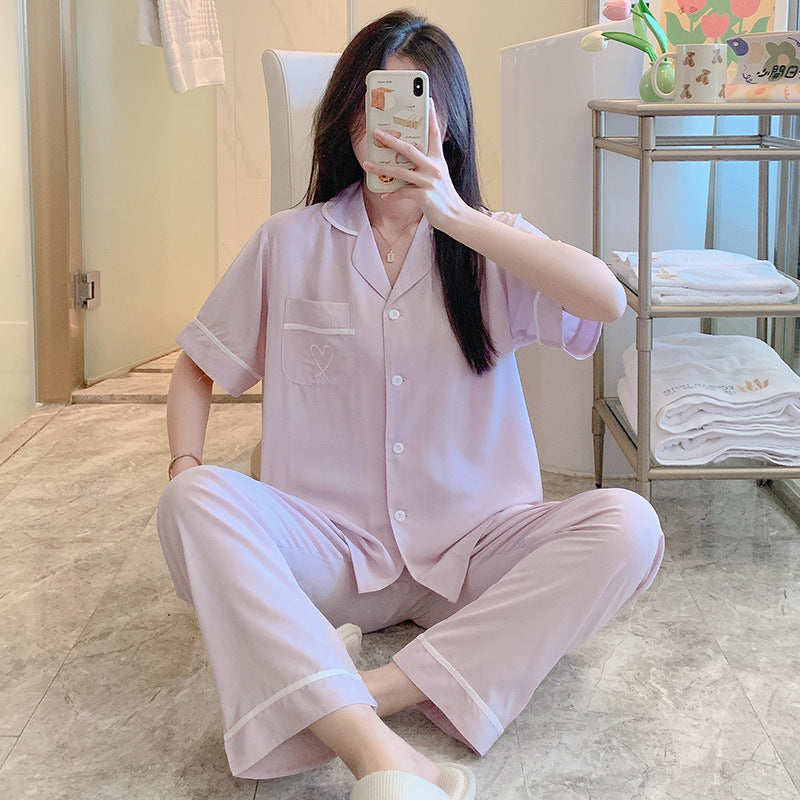Short Sleeve Poplin Pajamas And Shirt Set
