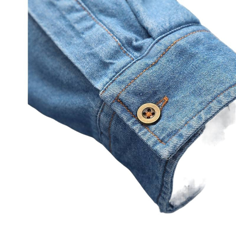 Men's Long-sleeved Fleece Lined Denim Shirt