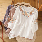 Women's Loose-fitting Lantern Sleeve Embroidered Top