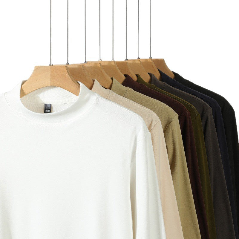 Men's Solid Color Threaded Velvet High Neck T-shirt