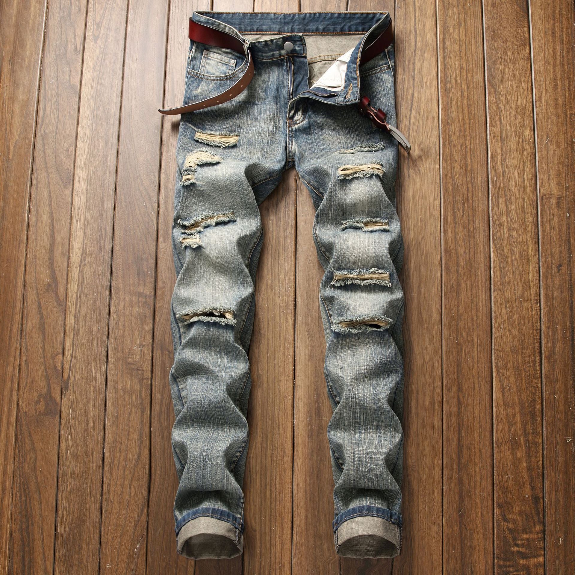 Men's Ripped Straight Jeans