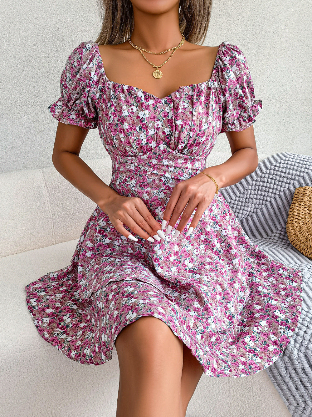 Women's Ruffled Floral Mini Dress