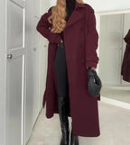 Women's Wine-Red Double-Breasted Trench Coat