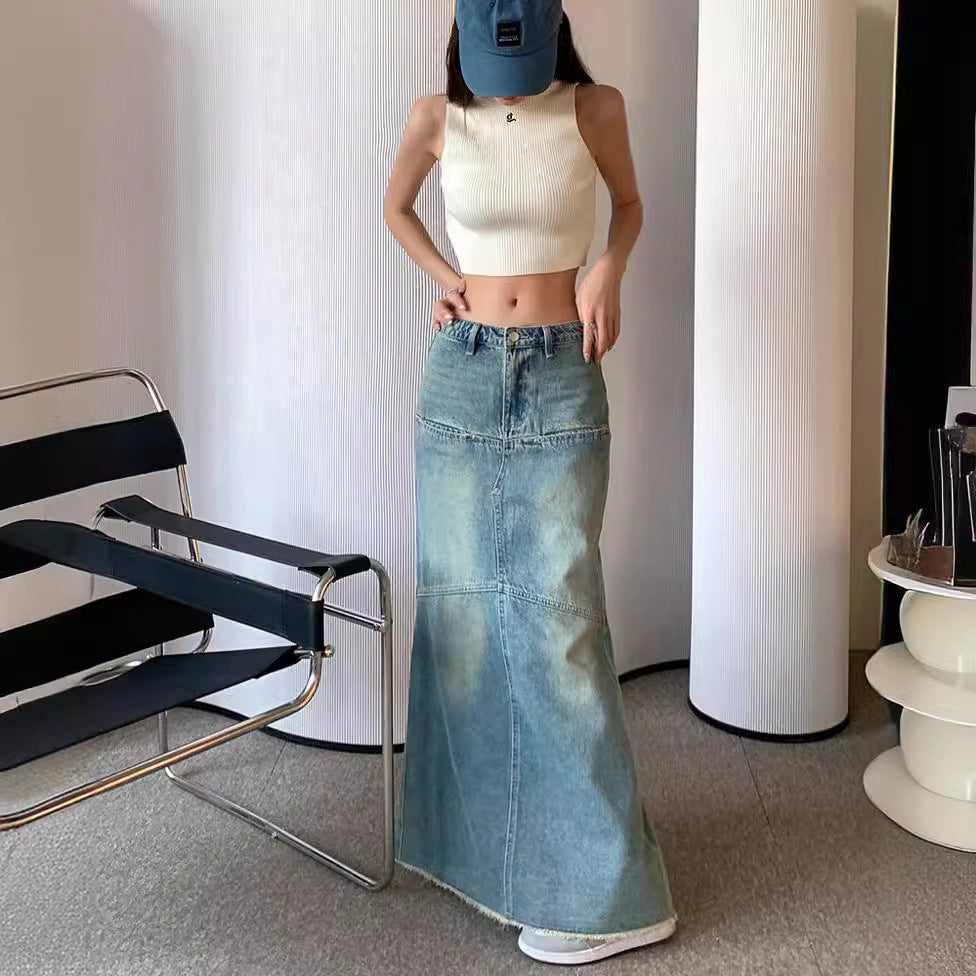 Women's Faded Denim Skirt