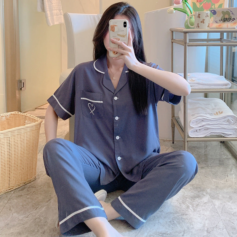 Short Sleeve Poplin Pajamas And Shirt Set