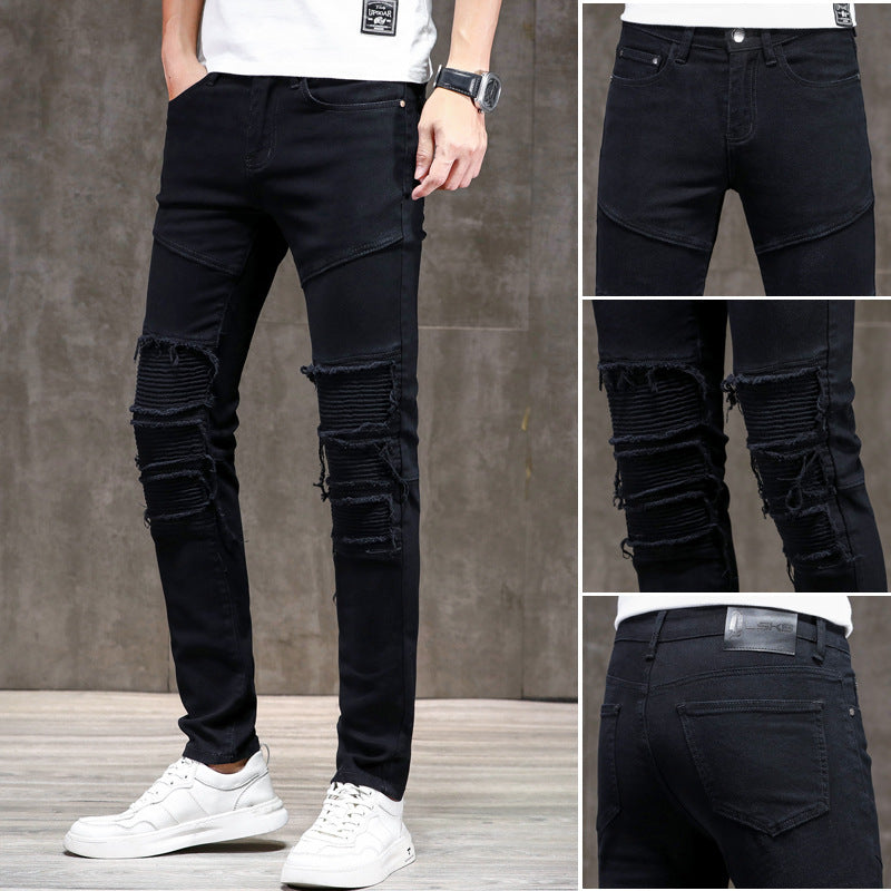 Men's Slim Fit Patchwork Jeans