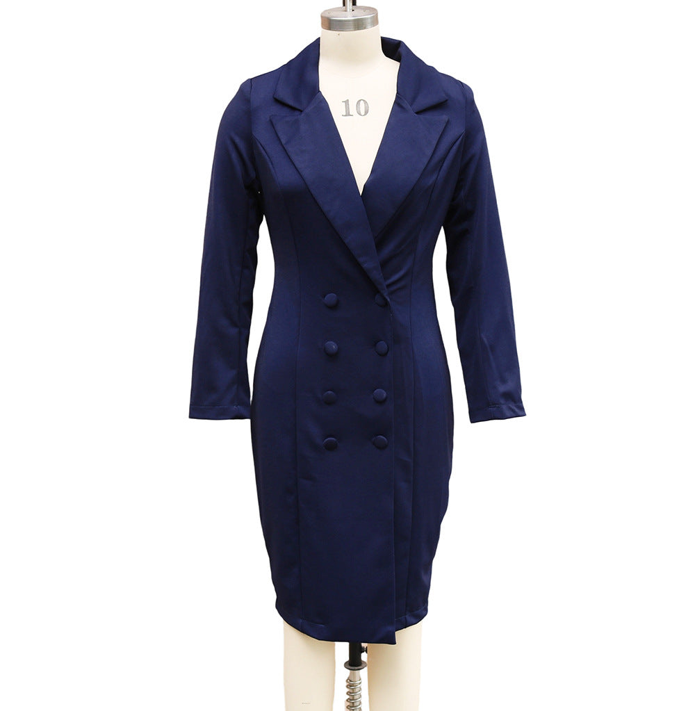 Women's Slim-fitting Long Sleeve Double-breasted Blazer Dress