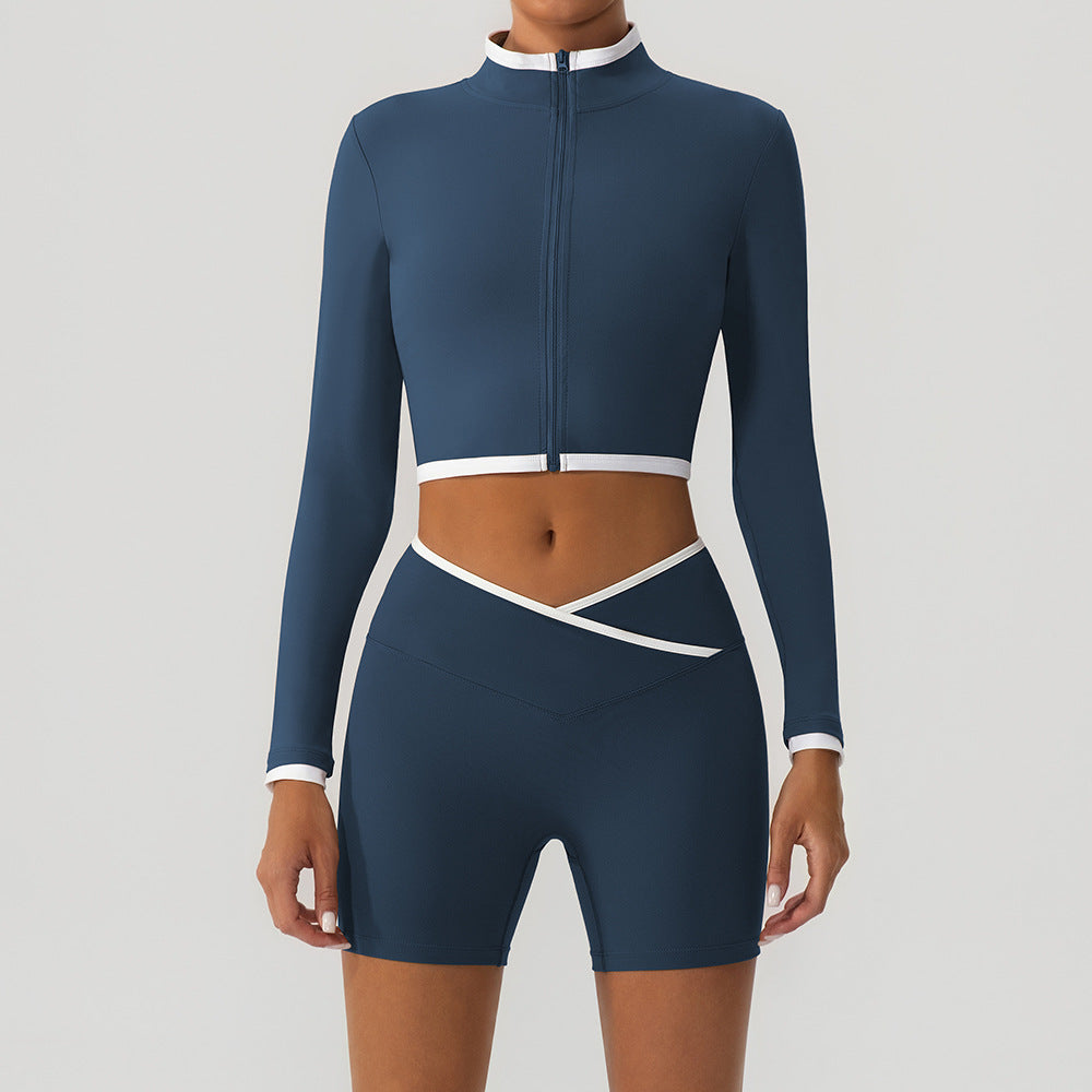 Women's Hip-Lifting Yoga Jacket And Shorts Set