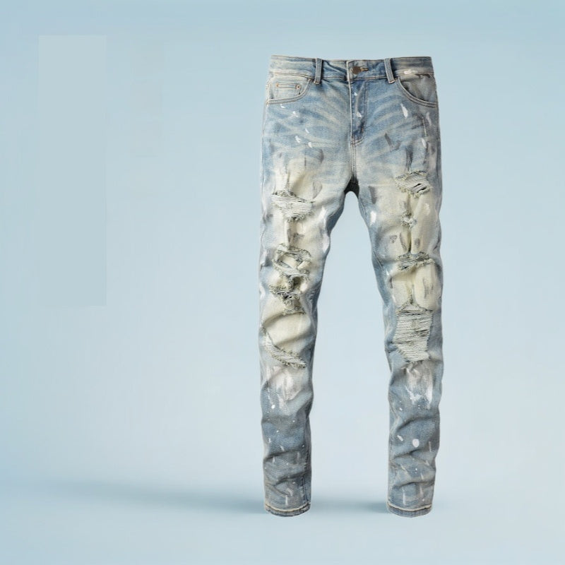 Men's Vintage Paint Splatter Ripped Jeans
