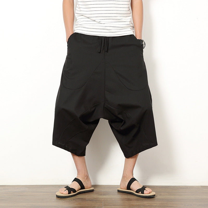 Men's Retro Solid Color Cotton And Linen Lantern Pants