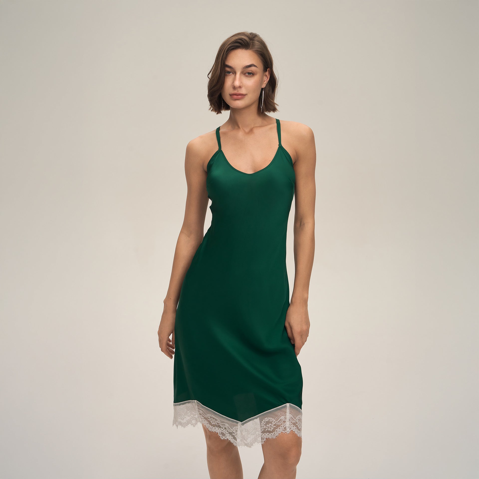 Women's Solid-Color Satin Lace Backless Camisole Pajamas
