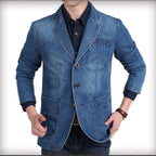 Men's Slim Fit Notched Lapel Denim Jacket
