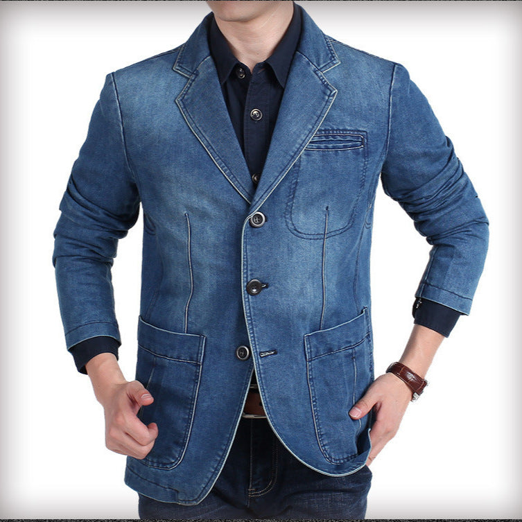 Men's Slim Fit Notched Lapel Denim Jacket