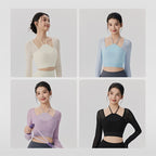 Women's Mesh Long-Sleeve Yoga Top With Built-In Sports Bra