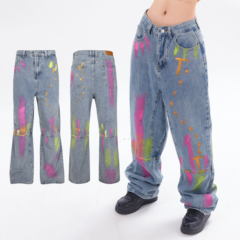 Messy Art Retro Street Hip Hop Graffiti Jeans