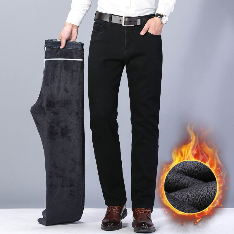 Men's Fleece Lined Thickened Black Jeans