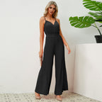 Women's V-neck Suspender Pleated Jumpsuit