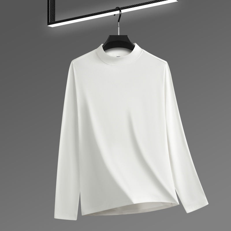 Men's Solid Color Threaded Velvet High Neck T-shirt