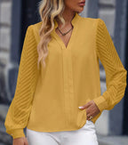 Women's Laced Long-sleeved V-neck Chiffon Top