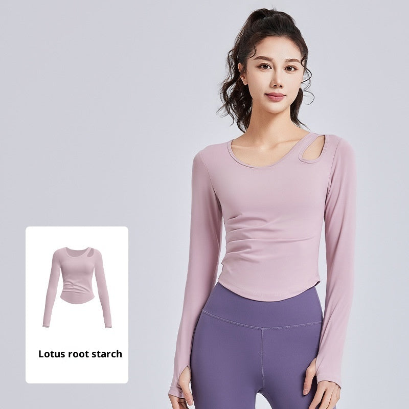 Women's Hollowed-out Ruched Slim-fit Pilates Workout Fitness Yoga Top