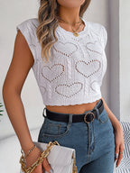 Women's Hollow Heart Cropped Knit Top