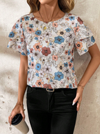 Women's Round Neck Petal Sleeve Top
