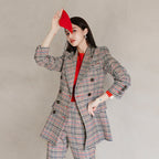 Women's Double-breasted Mixed Color Plaid Suit