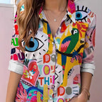 Women's Long-Sleeve Graffiti Lapel Shirt