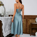 Women's Mid Length Backless Ice-Silk Slip Nightgown