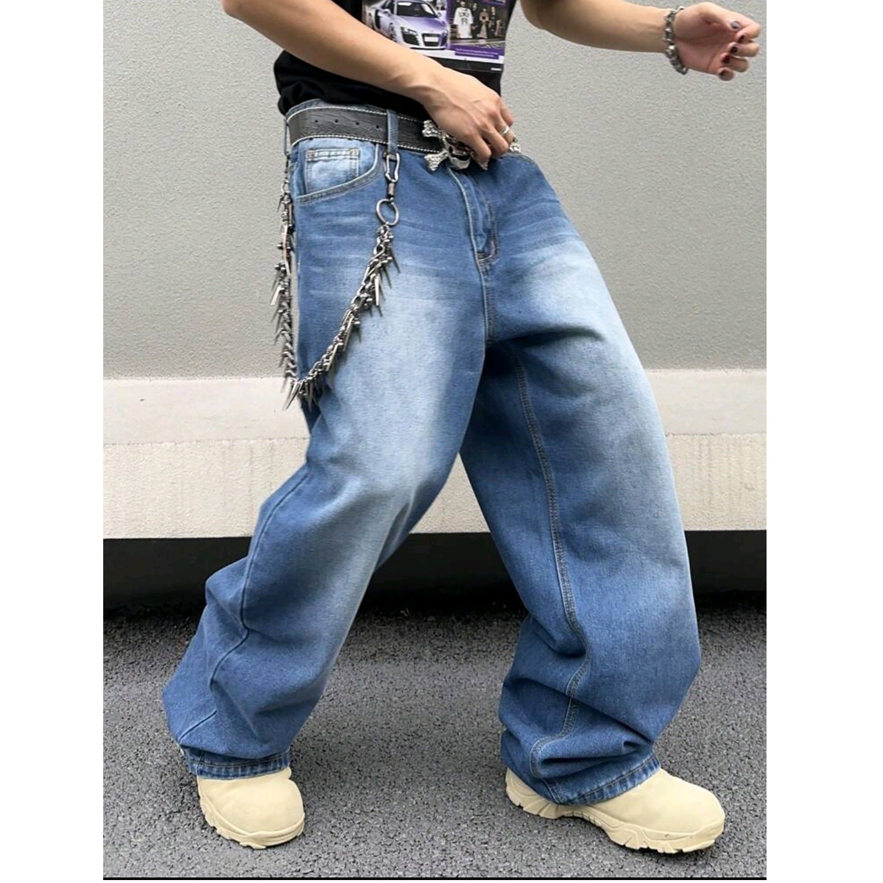 Men's Washed Straight Loose Jeans