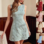 Women's French Floral Jacquard Sleeveless Dress