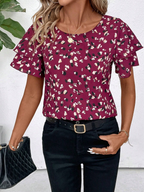 Women's Round Neck Petal Sleeve Top