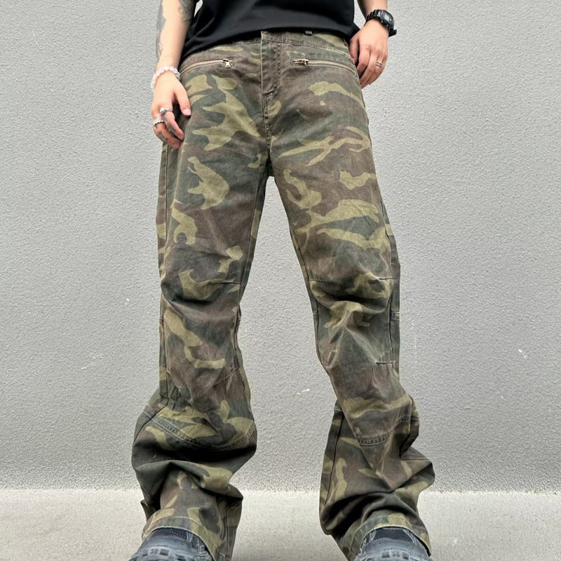 Straight Retro Camouflage Cargo Pants