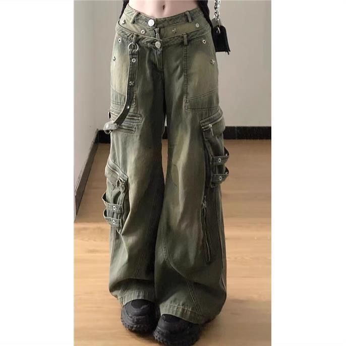 Women's Dusty Slate American Retro Washed Cargo Jeans