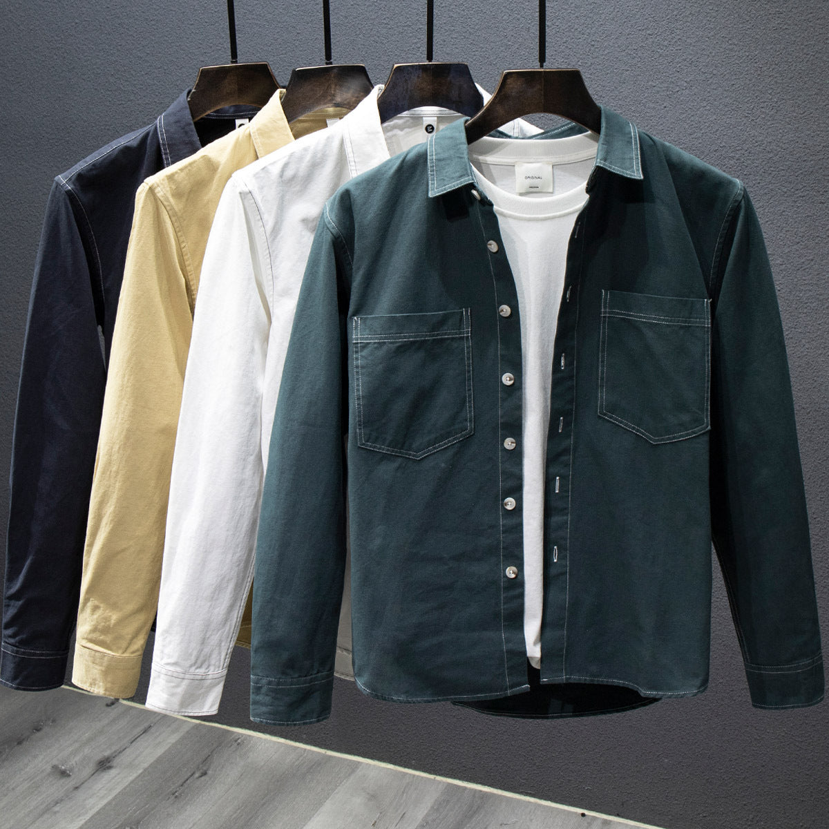 Men's Pure Cotton Multi-Pocket Long-Sleeved Staple Shirt