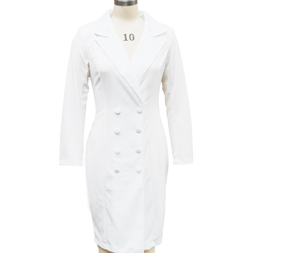 Women's Slim-fitting Long Sleeve Double-breasted Blazer Dress