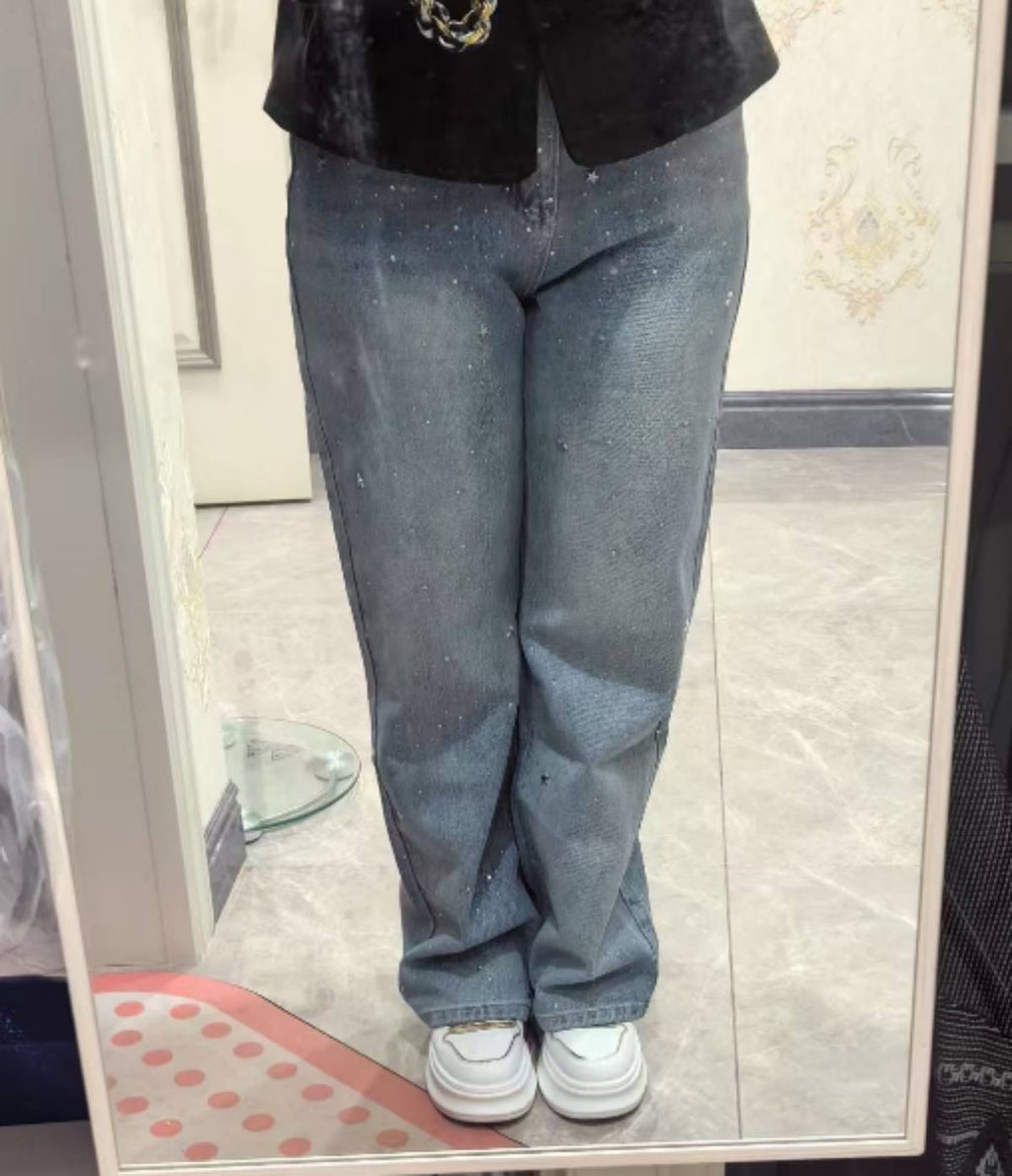 Women's High Waist Slim Wide Legged Denim Jeans