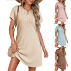 Women's Laced V-Neck Short-Sleeve Dress