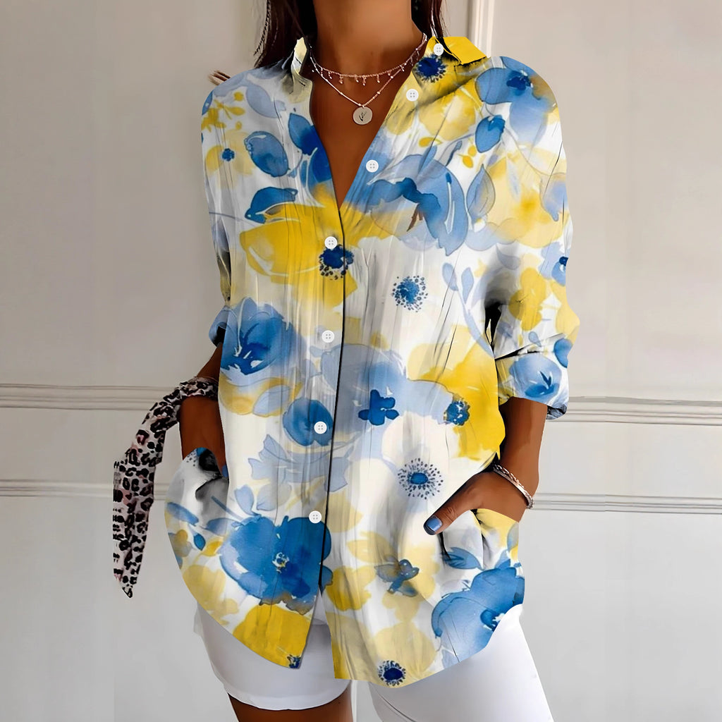 Women's Vibrant Colorful Floral-Patterned Long-Sleeve Shirt
