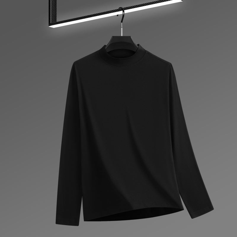 Men's Solid Color Threaded Velvet High Neck T-shirt