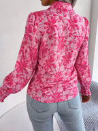Women's Lantern Sleeve Flower Lapel Shirt