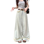Women's Retro Ripped Hem Loose Wide-Legged Jeans