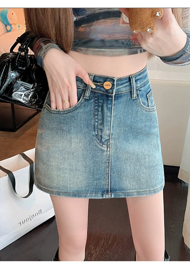 Women's Retro Denim High Waist Hip Skirt