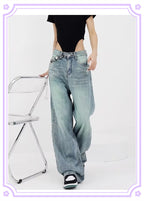 Women's Distressed Color Faded Straight Jeans